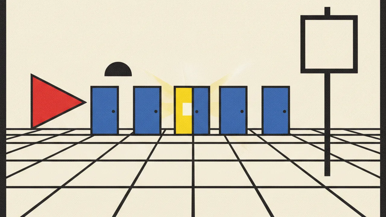 Sıralı kapılar ve işaret levhası, De Stijl kompozisyonu