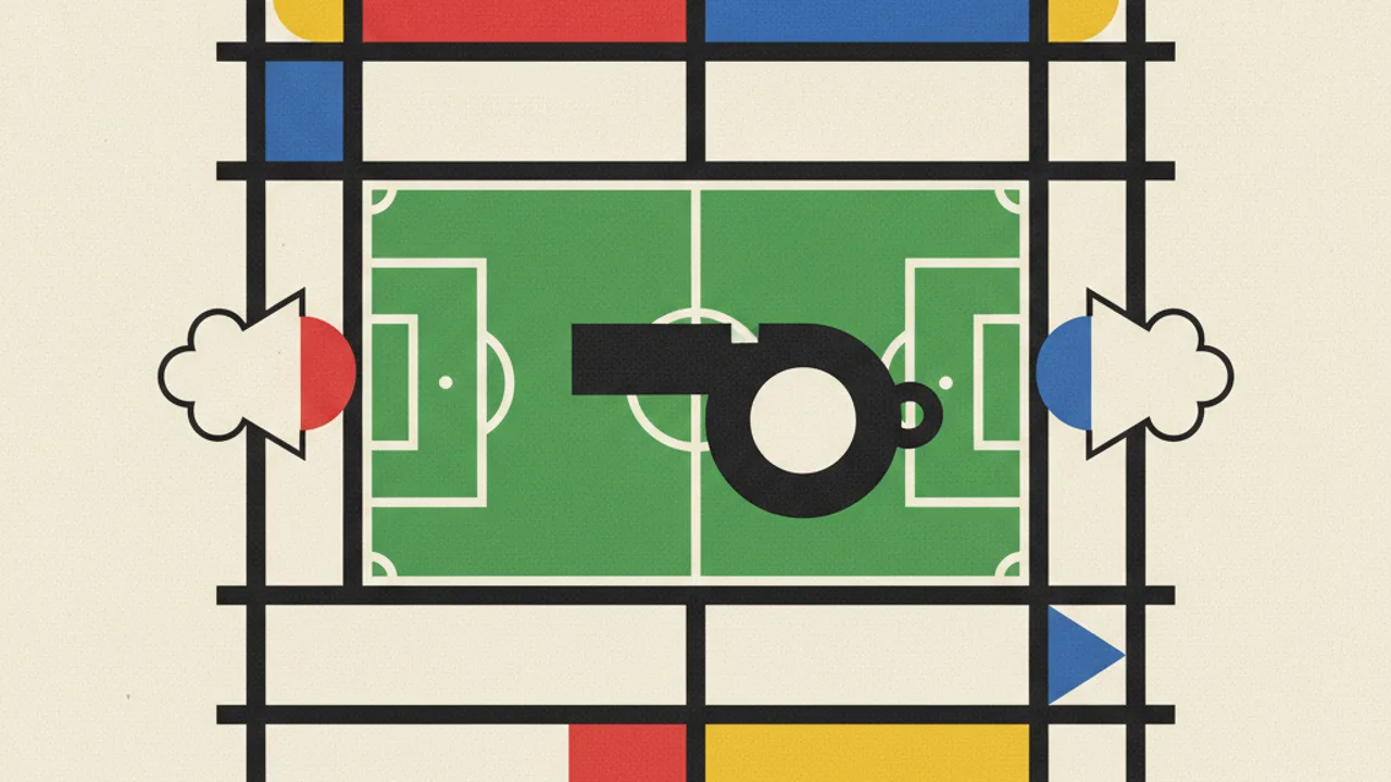 Kuşbakışı futbol sahası, düdük ve konuşma balonları